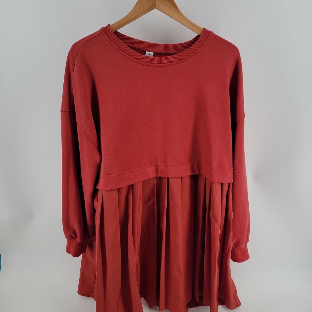 ANRABESS Red Sweatshirt Dress XL – Cozy Pleated Skirt Tunic, Holiday Casual - Picture 3 of 6